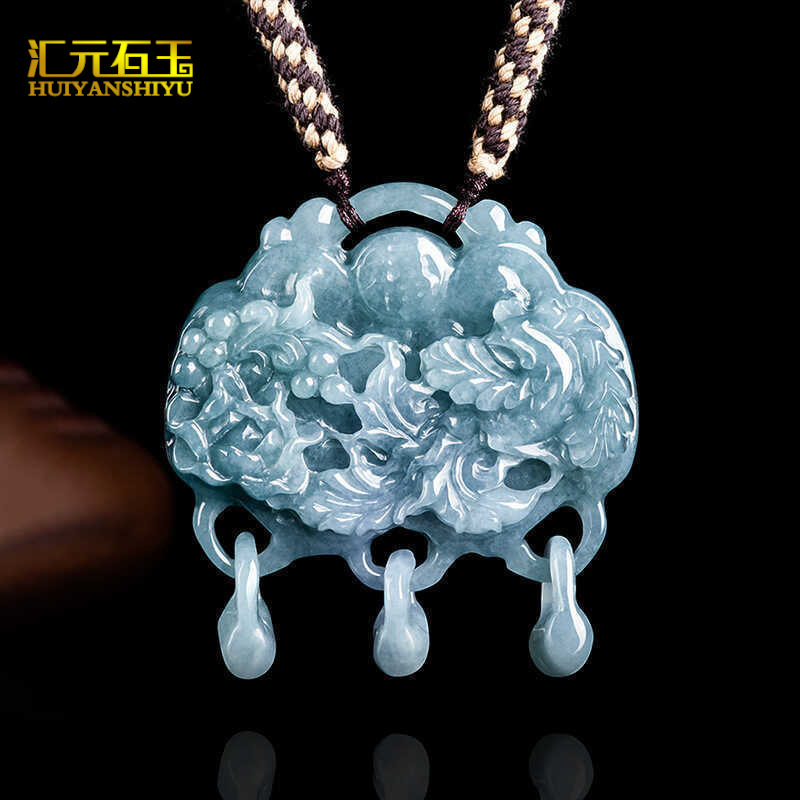 翠玉油青孔雀吊坠A货缅甸翡翠蓝水镂空凤凰呈祥挂件直播货源批发